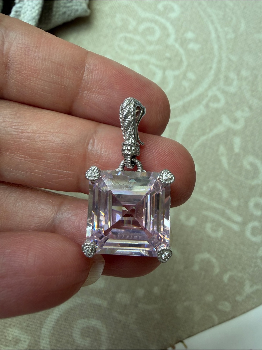 Judith Ripka Pink & CZ Rhodium Over Sterling Silver Montana Enhancer 12.18ctw